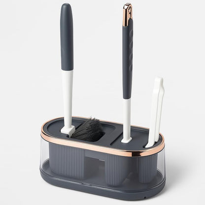 Toilet Brush 3 in 1 Set with Holder, Bathroom Cleaning Tool, Silicone Bristles, Deep Clean, Compact Design
