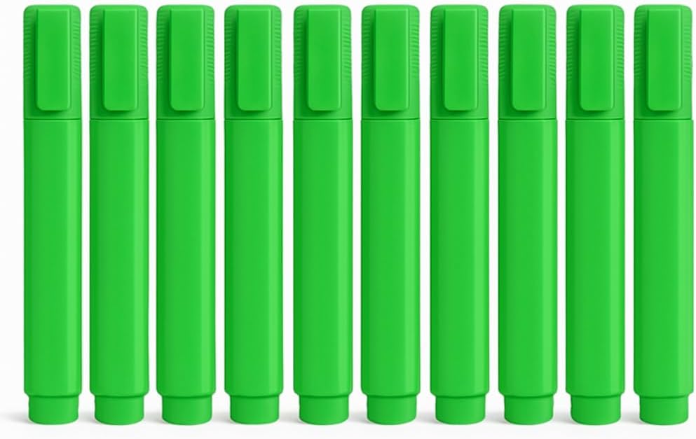 Classic Highlighter Pen Set – Fast-Drying, Long-Lasting Rainbow Colors with Large Ink Reservoir, Twist Cap, PP Barrel for Durability, Refillable for Sustainable Use, Set of 10 pcs, Green