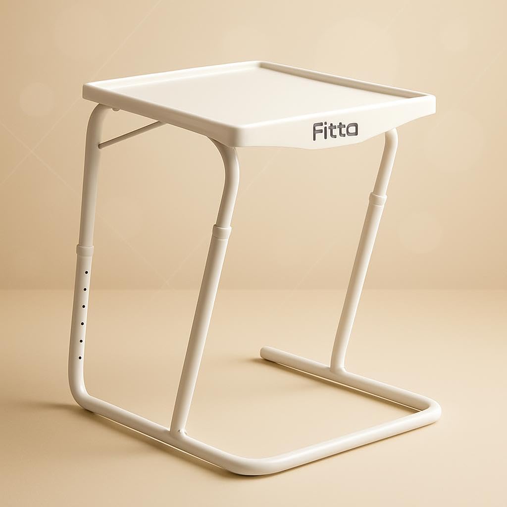 Table Mate II Laptop Table – Adjustable White Foldable Table with 6 Height Levels & 3 Angle Settings for Home, Office, and Study