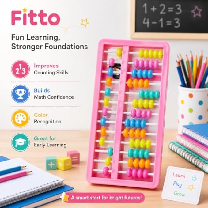 120 Pieces Student Abacus with Multicolor Counting Beads (Pink Frame Math Learning Tool for Counting and Basic Arithmetic)