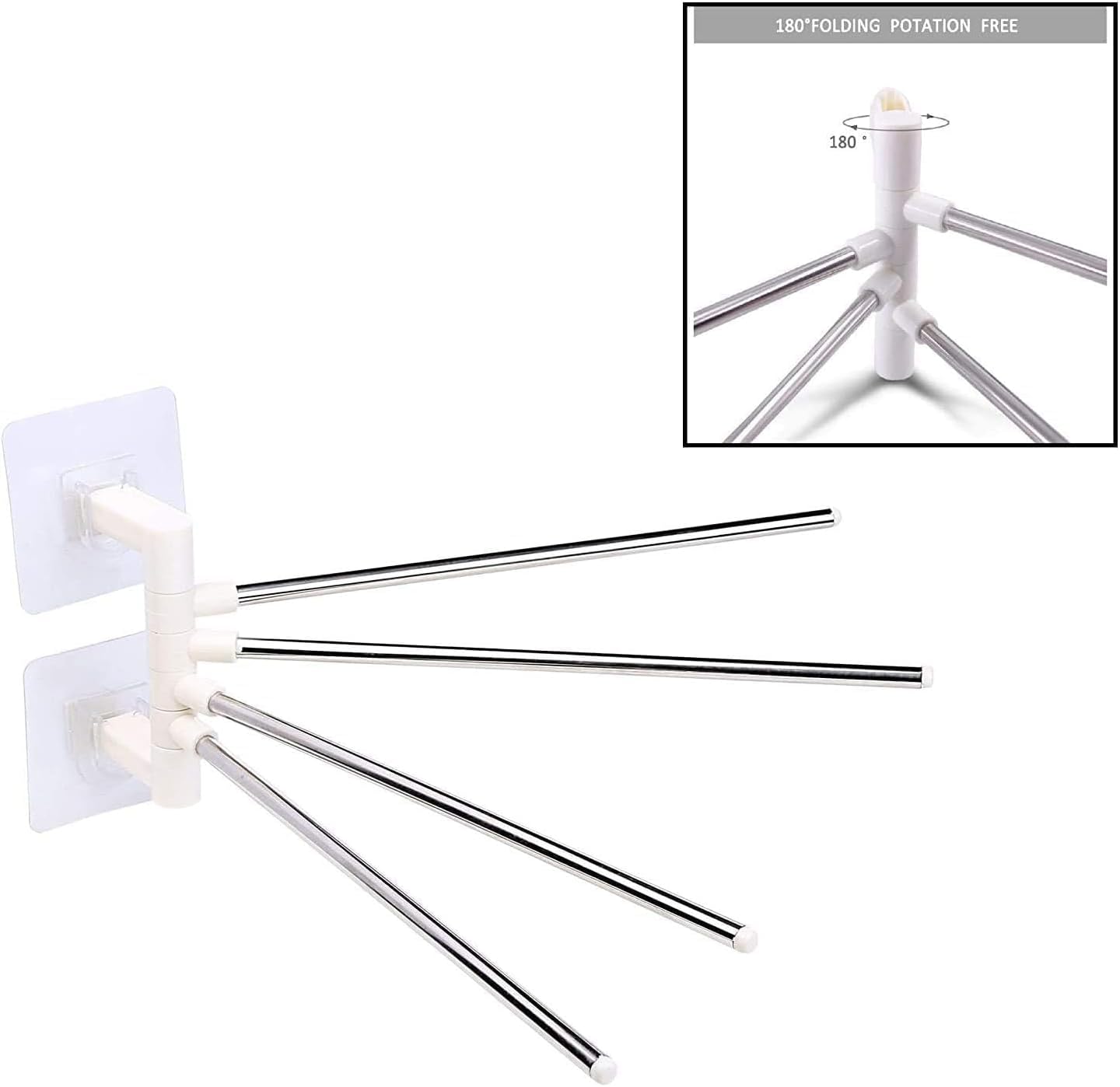 Stainless Steel Self-Adhesive 4-Arm Swing Towel Rack – Rotating Wall-Mounted Towel Holder for Bathroom, Kitchen & Wash Basin