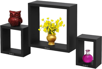 Wall Shelves Cube 3Pcs Set, Black Floating Storage Shelves for Home Decor