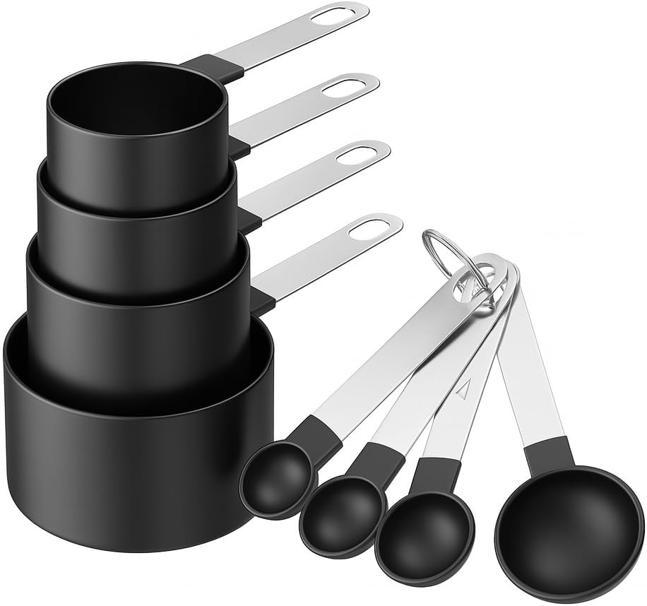 96 Pieces 8 Pieces Measuring Cups and Spoons Set - Stainless Steel Stackable Measuring Cups & Spoons for Dry and Liquid Ingredients (Precise Measurement Tools – Dishwasher Safe – Ideal for Baking & Cooking)