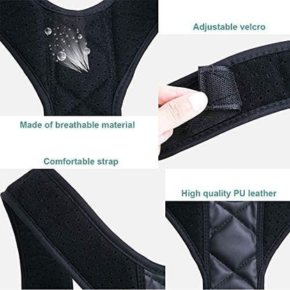 Adjustable Posture Corrector for Men, Women & Children, Invisible Back Support Belt with Shoulder Pads, Black