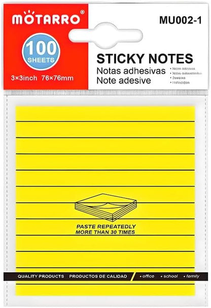 Sticky Notes 100 Sheets 76mm x 76mm Assorted Colors, Lined, Self-Adhesive, Office Supplies