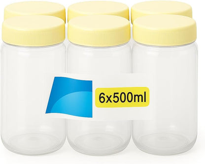 PET Jar Set 500ml, 6 Piece, Clear Plastic Storage Containers with Lids for Kitchen, Pantry, Food Storage