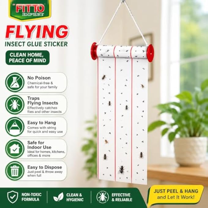 96 Pieces Hanging Flying Insect Glue Trap Rolls (Indoor Adhesive Fly Catcher with String for Home – Kitchen and Office – White and Red)