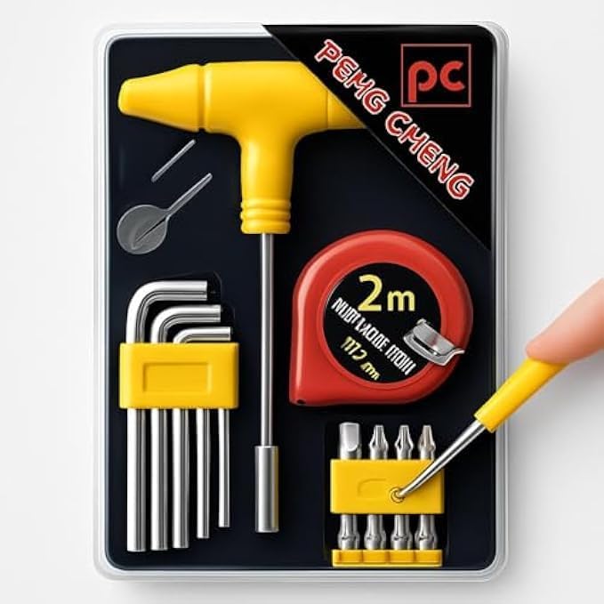 96 Pieces T-handle Multipurpose Hand Tool Sets with 2m Tape Measure (Interchangeable Bits – Carry Case – Ergonomic T-shaped Handle for DIY Home Repair)