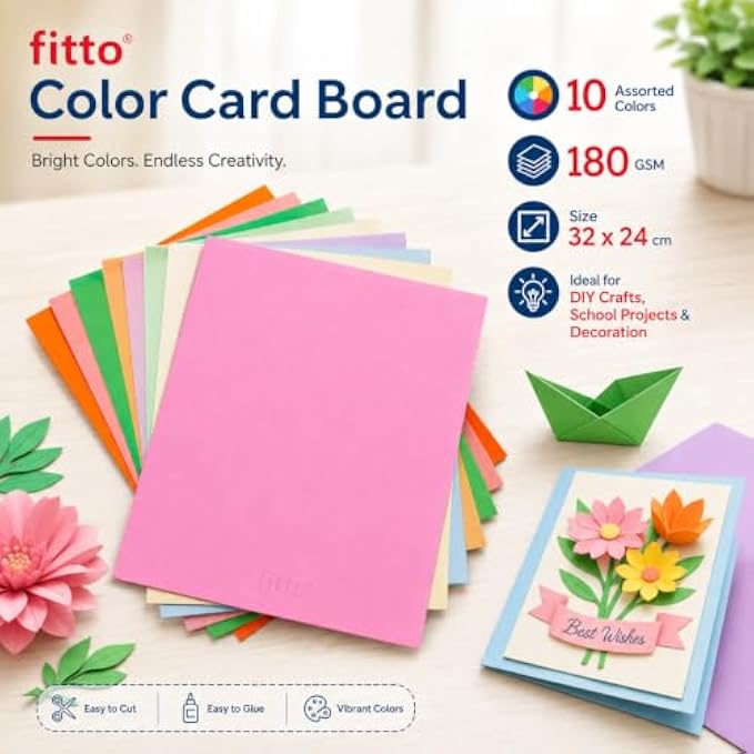 120 Pieces Color Card Boards (10 Assorted 180 GSM Sheets – 32 x 24 cm Craft Paper for DIY Projects – School Work and Decorations)
