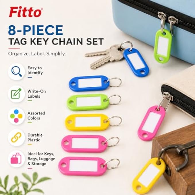 144 Pieces 8 Piece Tag Key Chain Sets (Assorted Colors Plastic Key Labels with Write-On Inserts and Metal Split Rings for Keys – Bags – Luggage and Storage)