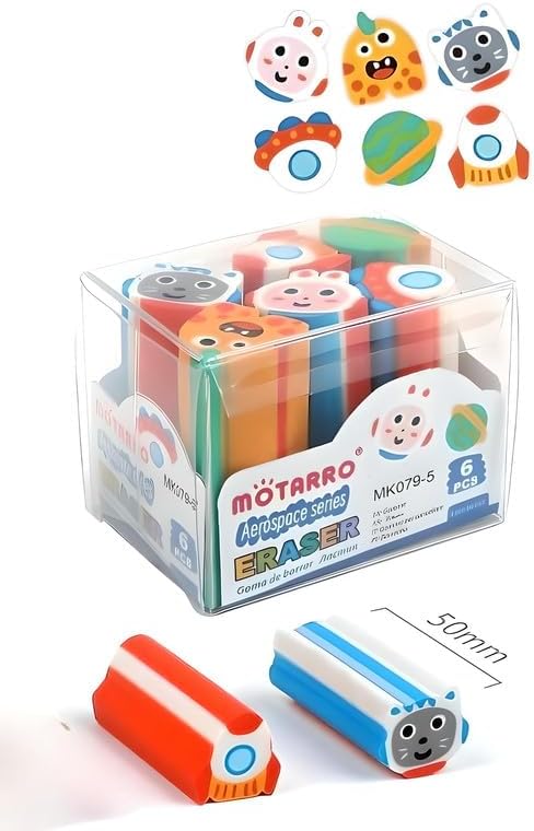 6 Pieces Aerospace Erasers Assorted Colors