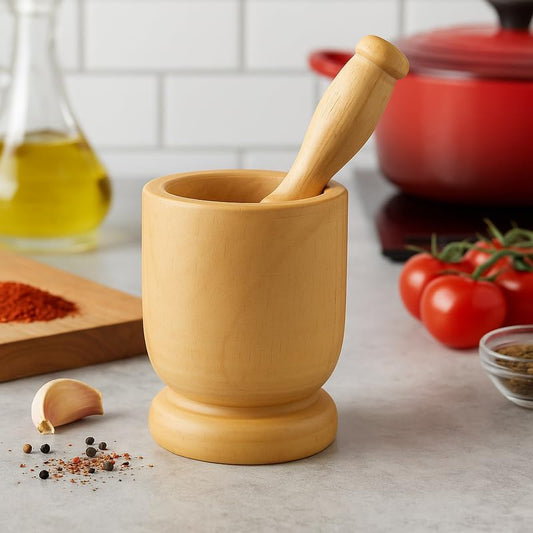 Wooden Mortar and Pestle Set for Grinding Spices and Herbs, Kitchen Tool
