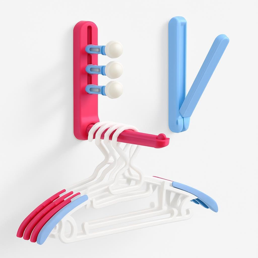 120 Pieces 90 Degree Foldable Adhesive Space-Saving Clothes Hanger Storage - Hold uptos (5kgs – Rose Red & Blue - 2-Pack)