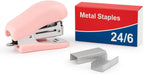 120 Pieces Mini Stapler 1 Pieces (Compatible with 24/6 & 26/6 Size Pins – Pink)