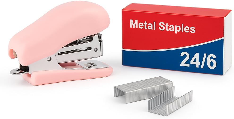 120 Pieces Mini Stapler 1 Pieces (Compatible with 24/6 & 26/6 Size Pins – Pink)