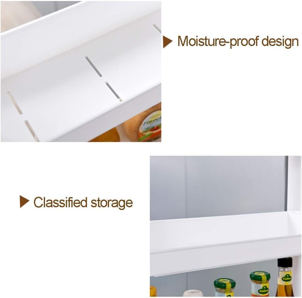 Kitchen Storage Rack, Multi-Purpose Trolley Organizer Cart with Stackable Baskets, Rolling Utility Shelf Rack for Office, Bedroom, Bathroom, Narrow Spaces, High-Quality PP Material, White