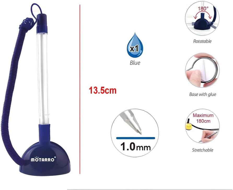 1.0mm Pen with Stand, 13.5cm Blue Writing Instrument