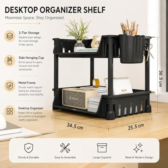 72 Pieces Desktop Organizer Shelves with Pen Holder (Multi Compartment Desk Storage Rack – Space Saving Office Organizer – Black)