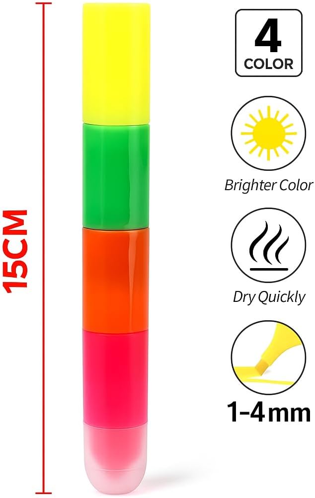120 Pieces 4 in 1 Highlighters (15cm 4 Colors for Office School and Home Use)