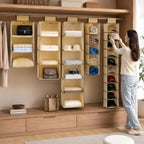 96 Pieces Hanging Closet Organizers (Beige Fabric Wardrobe Storage Shelf for Clothes – Bags – Shoes and Accessories)