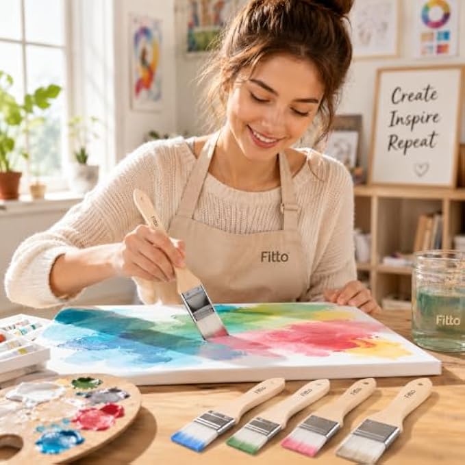 144 Pieces Flat Painting Brush Sets (4-Piece Assorted Sizes with Wooden Handles for Acrylic Paint – Watercolor – Crafts and DIY Projects)