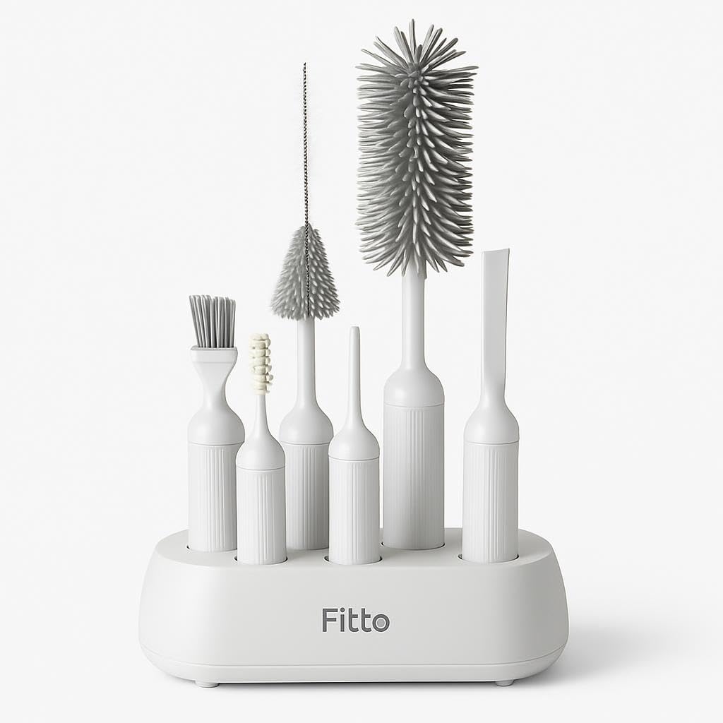 Cup Cleaning Kit – Multi-Brush Design – 6 Pieces – White & Grey