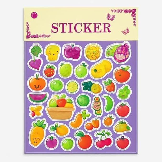 Fruit Sticker Pack - Waterproof Vinyl Fruit Sticker Sheets for Laptops, Water Bottles, Planners, Scrapbooking & Kids Crafts (Cute Kawaii)