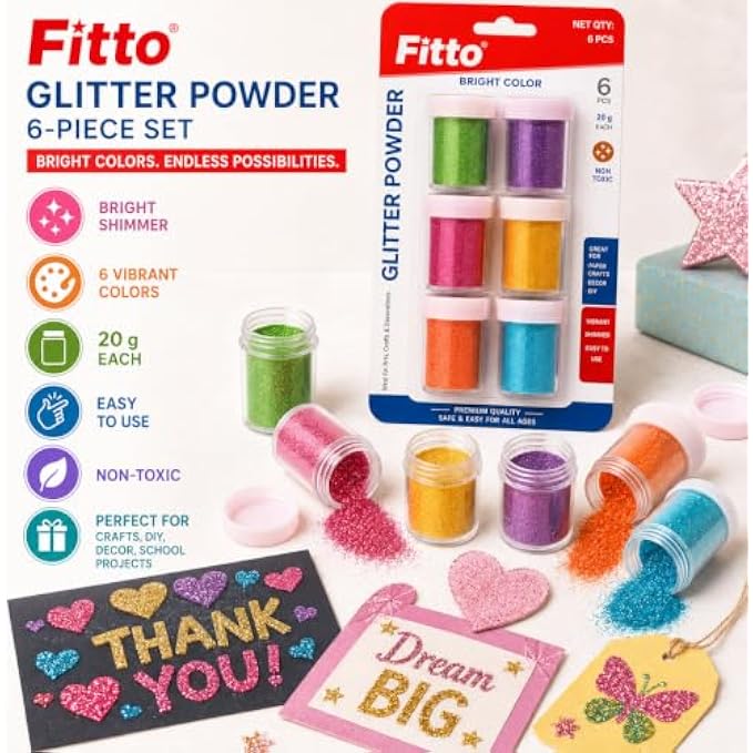 120 Pieces Glitter Powder Sets (6-Piece Assorted Colors – 20 g Each for Crafts – Decorations – Cards – DIY Art and School Projects)