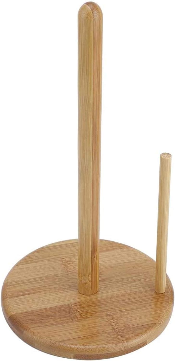 Bamboo Paper Towel Roll Holder, Countertop Kitchen Paper Roll Holder with Non-Slip Base, Natural and Durable Design for Kitchen Paper, Foil, and Cling Film Storage