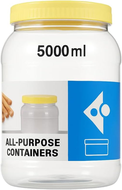 PET Jar 5000ml, Large Clear Plastic Storage Container with Lid for Kitchen, Pantry, Food Storage