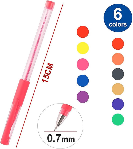 6 Pieces 0.7mm Gel Pens, 15cm Assorted Colors for Writing & Drawing