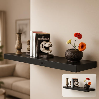 Black Wall Shelf 120x19.5x3.8cm - Modern Floating Shelf for Home Decor