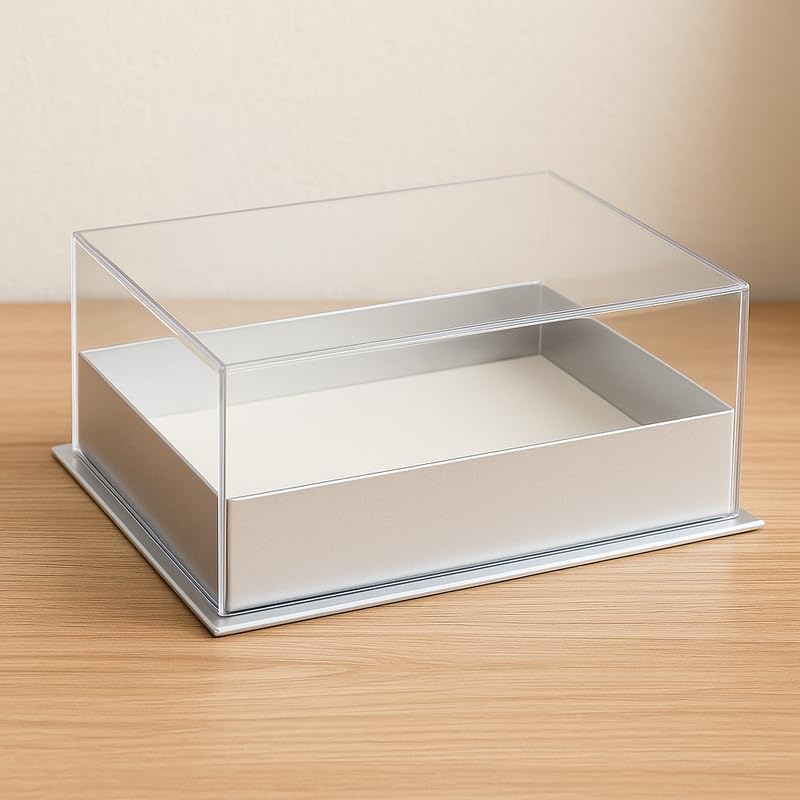 Transparent Acrylic Rectangular Box 18x13.5x7.5cm Silver Color for Storage and Display