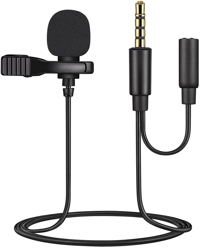 Clip-On Microphone with Wind Muff, 5ft Cable, 3.5mm Connector for Smartphone/Camera