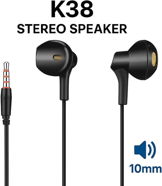 K38 Stereo Headphones Speaker, 10mm, Black