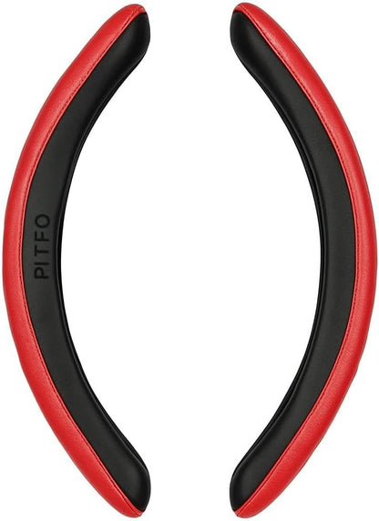 Sporty Half Steering Wheel Cover – Rubber, Non-Slip, Breathable & Odorless, Universal Fit, Plain Black (Set of 2 Pieces) - Red