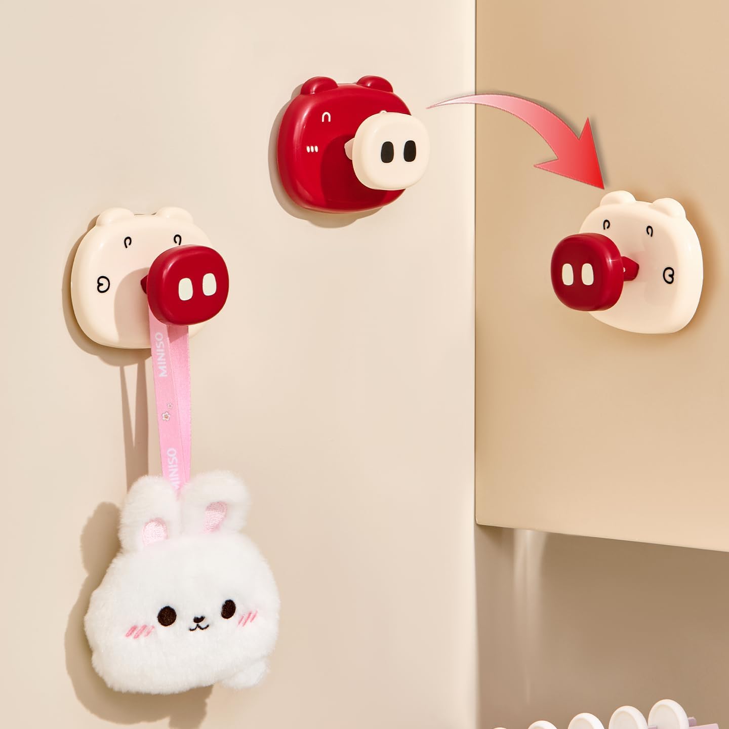 144 Pieces Cartoon Suction Cup Hooks (Fun Cream & Red Design - Pack of 2)