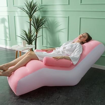 Indoor & Outdoor Inflatable Deluxe Lounge Chair with Armrest – Soft Plush Fabric Seating, Ideal for Home, Camping, Gaming, Picnics, Festivals (Pink)