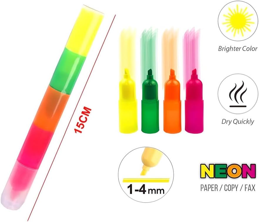 120 Pieces 4 in 1 Highlighters (15cm 4 Colors for Office School and Home Use)