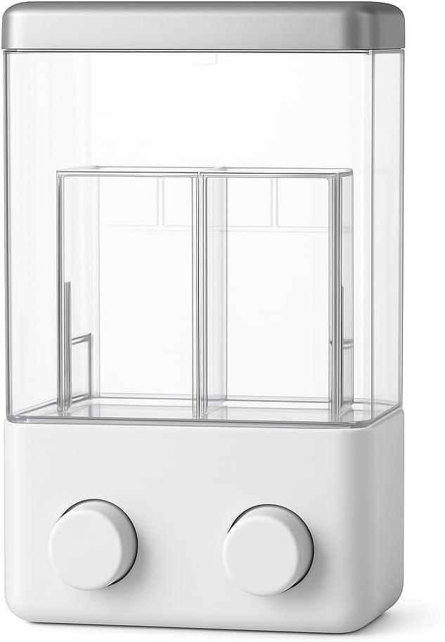 1000ml Dual Chamber Wall Mounted Soap Dispenser, Refillable Liquid Chamber, Push Pump Plastic Suction Containers for Shampoo, Soap, Gel - Wall-Mounted and Reusable