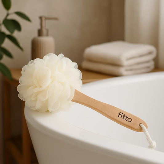 Shower Loofah Body & Back Scrubber - Exfoliating Luffa Bath Brush on a Stick