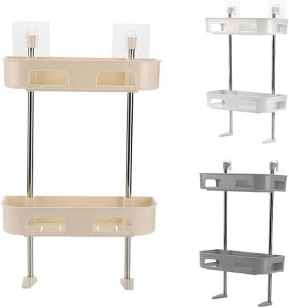 Bathroom Organizer Double Layers, Toilet Bathroom Shelf Storage Rack, Wall Mounted, Shower Shelf, Soap Shampoo Tissue Towels Holder, Washroom Organizer, Dark Grey