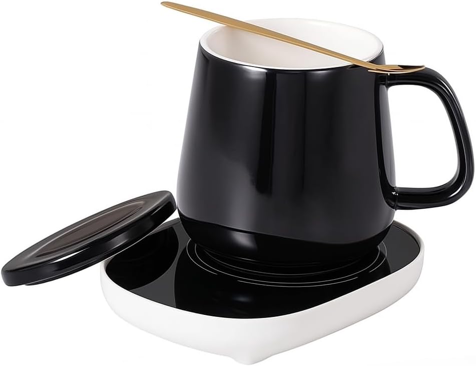 Coffee Mug Warmer with Mug, Electric Mug Warmer for Desk with Auto Shut-Off – Perfect for Keeping Coffee, Tea, Milk Warm, Compact Design, Includes Cup & Spoon – Ideal Gift for Home & Office