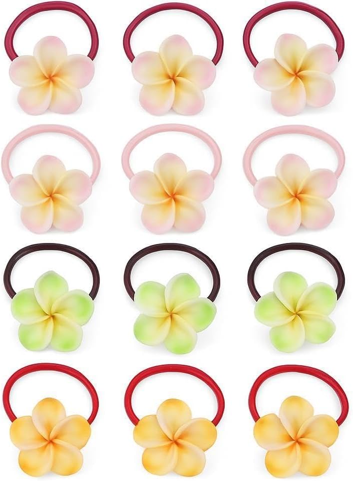 96 Pieces 16 Pieces Plumeria Hair Ties with Rubber Band for Stylish Hair Accessories
