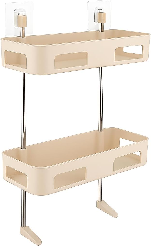Bathroom Organizer Double Layers, Toilet Bathroom Shelf Storage Rack, Wall Mounted, Shower Shelf, Soap Shampoo Tissue Towels Holder, Washroom Organizer, Dark Grey