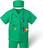 72 Pieces Surgeon & Doctor Green Scrubs Costume Set - Complete Outfits with Hat (Top – Pants – and Glasses - Perfect for Halloween – Cosplay – and Dress-Up)