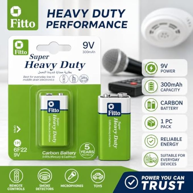 144 Pieces 9V Heavy Duty Carbon Zinc Batteries (300 mAh – 1-Piece 6F22 Battery for Smoke Detectors – Microphones – Remote Controls and Toys)