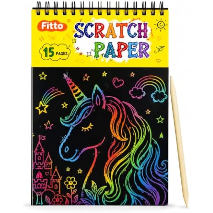120 Pieces Rainbow Scratch Paper Art Sets (10 Black Scratch Sheets 20 x 28 cm with Wooden Stylus – Spiral-Bound Creative Drawing Pad for Art – Doodling and Crafts)