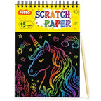 120 Pieces Rainbow Scratch Paper Art Sets (10 Black Scratch Sheets 20 x 28 cm with Wooden Stylus – Spiral-Bound Creative Drawing Pad for Art – Doodling and Crafts)