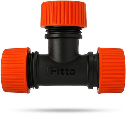 T-Shaped Plastic Connector Fitting with Orange Threaded Ends for Irrigation and Plumbing